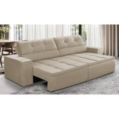Sofá Retrátil e Reclinável 3 lugares 2,10m com Molas Stella Suede Bege Adonai Estofados