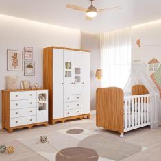 Quarto de Bebê Completo Guarda Roupa Uli 4 Portas 3 Gavetas Berço Americano Uli Cômoda Uli 4 Gavetas 1 Porta 100%MDF Móveis Peroba