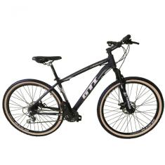 Bicicleta Aro 29 Gti Roma Alumínio 21v Freio A Disco Garfo Suspensão Pneu Faixa Bege - Preto-cinza Tam.19