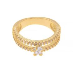Anel Rommanel Banhado Ouro Aro Duplo Cravejado Com Zircônias 511499, 2