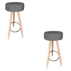 Kit 02 Banqueta Alta Flora Pés Palito em Madeira Branco  Bar Bistrô Co