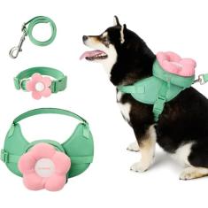 VETRESKA Conjunto de coleira, coleira e coleira Flora para cães, sem puxão, para caminhadas e treinamento, ajustável, fácil de controlar e mochila para animais de estimação macios e acolchoados para