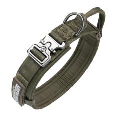 EXCELLENT ELITE SPANKER Coleira Tática para Cães de Nylon Ajustável com Fivela de Metal Resistente e Alça de Controle para Cães Médios e Grandes com Adesivos (Verde)