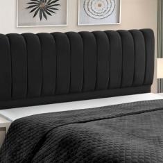 Cabeceira Cama Box King Size Estofada Madeira Ômega - D'Julia, Preto