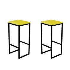 Jogo 2 Banqueta Alta Cozinha Balcão Bistrô Industrial Preta Assento Es