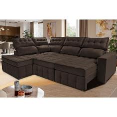 Sofá De Canto Esquerdo 2,65x2,30m Retrátil E Reclinável Com Molas Ensacadas Cama Inbox Nobre Café