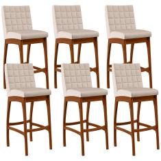 Kit 06 Banquetas Altas Para Cozinha Sala de Jantar Fixa Mila B04 Suede Bege - Lyam Decor