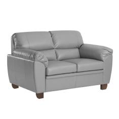 Sofá 2 Lugares Sala de Estar Pés em Madeira Nauru Couro Cinza - Gran Belo
