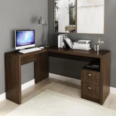 Escrivaninha Mesa Escritório em L com ME4129 2 Gavetas 135,8cm Rustico