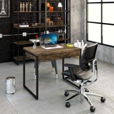 Escrivaninha Mesa Escritório Kuadra 2 Gavetas 90cm Industrial Carvalho