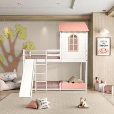 Beliche Montessoriano Club House Sweet com Escorregador Casatema Branco/Rosa