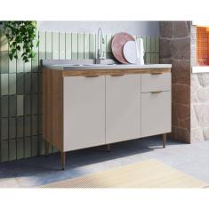 Balcão 120cm 3 Portas 1 Gaveta Veneza Modulada Mel/Arenas