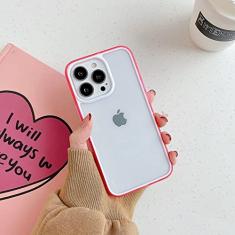 Capa transparente com moldura colorida à prova de choque para iPhone 14 13 12 Mini 11 Pro Max X XR XS 7 8 Plus Capa transparente de silicone, moldura rosa, para iPhone Xs Max