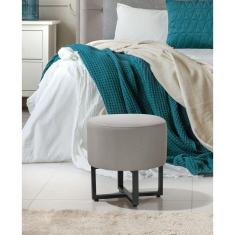 Banqueta Redonda Tecido Veludo Cinza Com Pes de Ferro Estilo Industrial Preto