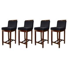 Kit 4 Banquetas Média para Bancada Ilha Líbia Madeira Capuccino Suede Preto CCS