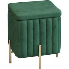 Banqueta de armazenamento embelezar repousa-pés de veludo verde Pufe Banqueta de armazenamento Cubo otomano Apoio para os pés Baú quadrado com pernas douradas para quarto, penteadeira, verde