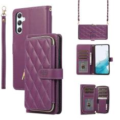Capa carteira para Samsung Galaxy S24, bolsa flip de couro com zíper com suporte para cartão, capa de telefone à prova de choque com fivela magnética com corda de mão e corrente de couro para mulher