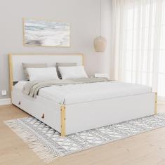 Cama Queen 4 Gavetas Íris Cabecasa Madeiramadeira Branco/Natural