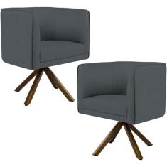 Kit 02 Poltronas Decorativa Base Giratória de Madeira Betina D02 Coran