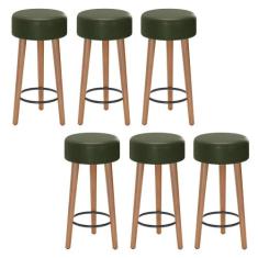 Kit 06 Banquetas Baixa Cozinha Paris Estofada D-33 Pés de Madeira Rosq