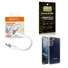 Capinha Samsung S22 + Adaptador P2 para Tipo C + Película 3D - Armyshi