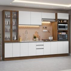 Armário de Cozinha Completa 340cm Glamy Madesa 01, Rustic/Branco