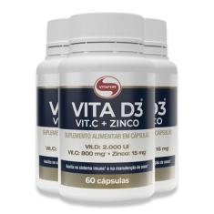 Kit 3 Vita D3  C  Zinco Vitafor 60 Cápsulas