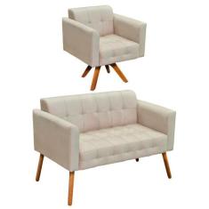 Kit 1 Namoradeira e 1 Poltrona Giratória Elisa Suede Bege - D' ROSSI