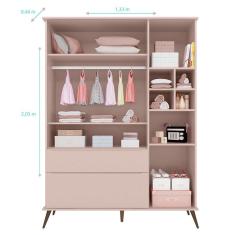 Guarda Roupa Infantil Retrô Alice Rosa Acetinado - Phoenix Baby