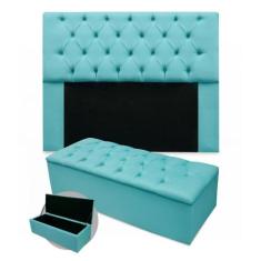 Kit Cabeceira Queen Mirage 160 cm Mais Calçadeira Mirage 160 cm Suede 