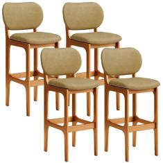 Kit 04 Banquetas Alta Para Cozinha Madeira Fixa Betta L02 Imbuia Couríssimo Casco F  - Lyam Decor