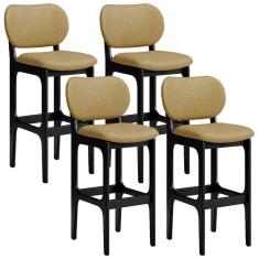 Kit 4 Banquetas Alta Bar Cozinha Sala Jantar Fixa Betta L02 Preto Couríssimo Casco F  - Lyam Decor
