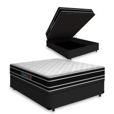 Cama Box Baú Casal + Colchão De Espuma D33 - Castor - Black White Double Face 138x188x69cm