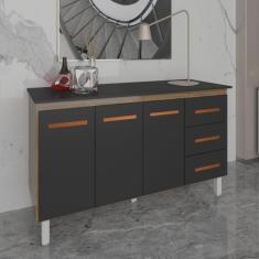 Armário Deise Cozinha Gabinete de Pia 150 cm Savana Preto e Tampo Tamp