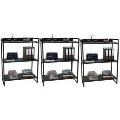 Kit 03 Estantes com 3 Prateleiras Escritório Estilo Industrial Form C0