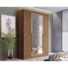 Guarda Roupa Solteiro Buriti Jatoba 4 Portas de Abrir 2 Gavetas MDF-MDP com Espelho Buriti Jatoba