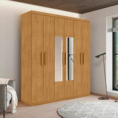 Guarda Roupa Casal Sousa Naturalle 6 Portas 3 Gavetas MDP com Espelho Naturalle CasaH