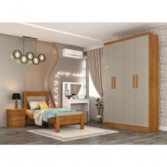 Guarda Roupa Solteiro Amsterdam 4 Portas de Bater 2 Gavetas MDP cinamomo-off White Tcil Móveis