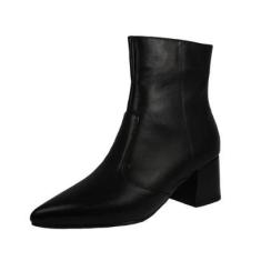 Bota Salto Baixo Grosso Cano Curto Bico Fino Luiza Sobreira Preta-Feminino