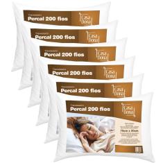 Kit 6 Travesseiros 100% Algodão Percal 200 Fios Fibra Siliconizada Antialérgico 70 x 50cm Casa dona
