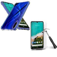 Kit Capinha Celular Antichoque Compatível Xiaomi Mi A3 + 2 Películas Vidro (Não Cobre Bordas Curvas do Aparelho)
