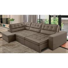 Sofá de Canto Retrátil e Reclinável com Molas LE 3,40x2,00m Viviane Suede Capuccino Madelina Decor