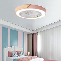 Ventilador de teto redondo ultrafino de 50 CM com luz e controle remoto Regulável Ventilador de teto silencioso de 3 velocidades para quarto sala de estar-rosa