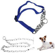 Coleira Guia Aço Semi Enforcadora Kit Corrente Pet Caes