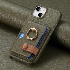 Capa de telefone com suporte de anel de couro para iPhone 13 12 Mini 15 14 11 Pro Max X XS XR 7 8 Plus Carteira com capa de suporte de cartão, verde escuro, para iPhone 12 Mini