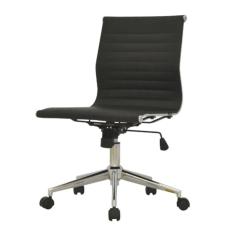  Cadeira Giratória Sem Braço Baixa Sevilha Esteirinha Rivati Poliuretano Preto Base Rodízio Cromado