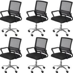 Kit 6 Cadeiras para Escritório Diretor Lyon Baixa em Tela Mesh Preto