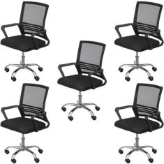 Kit 5 Cadeiras para Escritório Diretor Lyon Baixa em Tela Mesh Preto