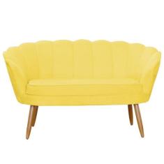 Namoradeira Pétala 2 Lugares para Sala Suede Pés de Madeira - Ds Estof