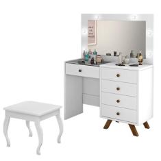 Penteadeira Camarim 5 Gavetas Com Banqueta Luna Branco - Móveis Lupi -